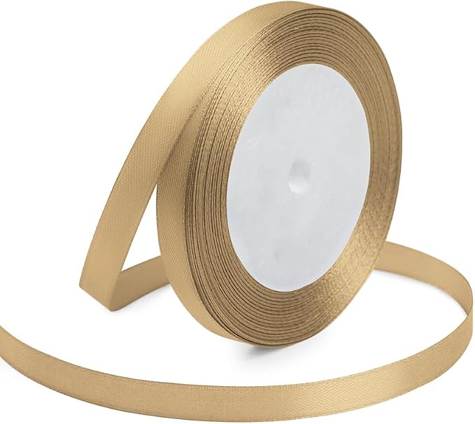 3/8 Inches x 25 Yards Champagne Gold Satin Ribbon Solid Fabric Ribbons by KMERLIFE