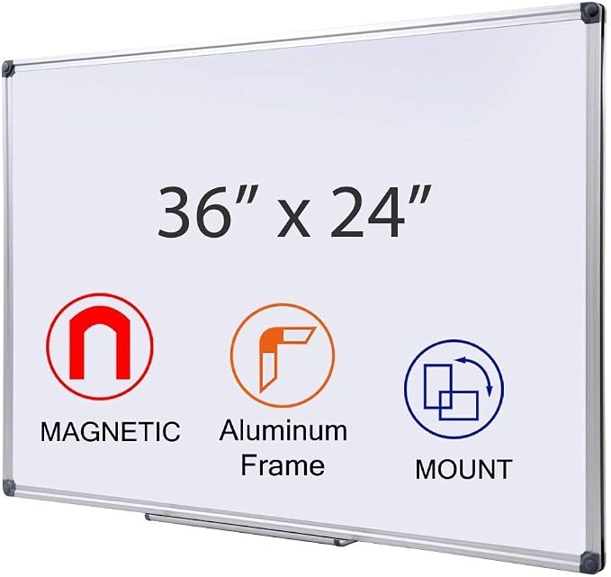 36 x 24 inch Magnetic Dry Erase Board, DexBoard Mall-Mounted Aluminum Frame by DexBoard