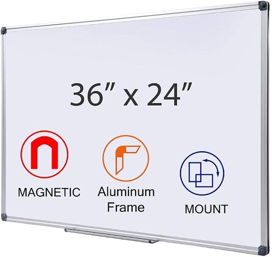 36 x 24 inch Magnetic Dry Erase Board, DexBoard Mall-Mounted Aluminum Frame by DexBoard