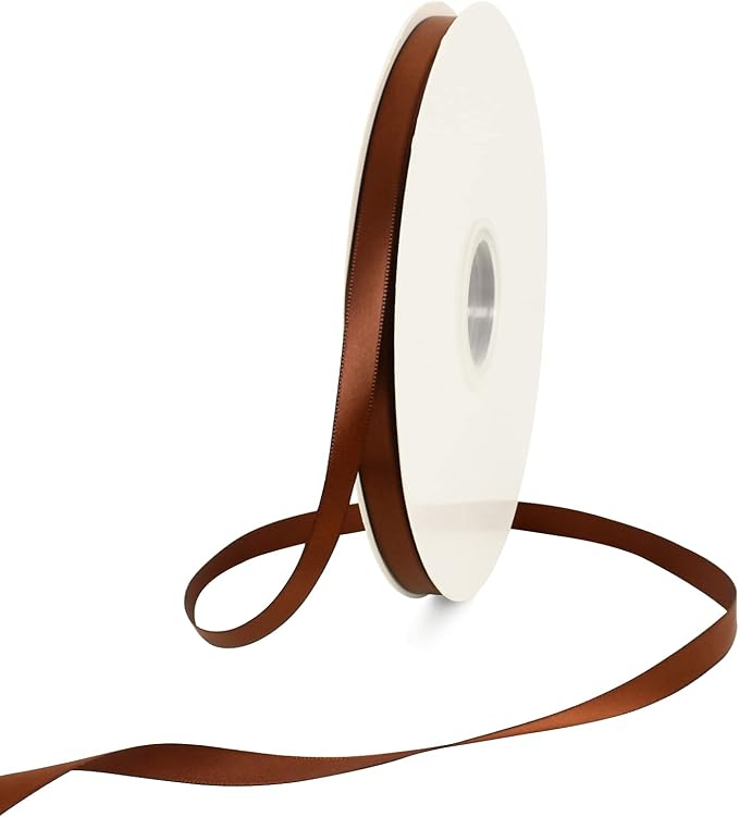 TONIFUL 3/8 Inch x 100yds Coffee Brown Color Satin Ribbon Thin Solid Fabric by TONIFUL