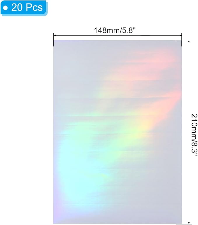 PATIKIL 8.3x5.8" Holographic Sticker Paper, 20Sheets A5 Polypropylene - Image 2