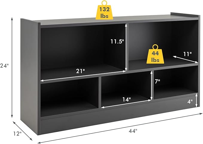 Tangkula 5 Cube Bookcase, 2 Tier Wooden Storage Open Bookshelf, Kid's Playroom - Image 3