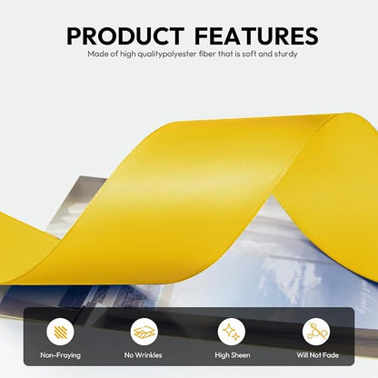 1-1/2 Inch 100 Yards Satin Ribbon Yellow, Solid Color Fabric Ribbon - Image 3