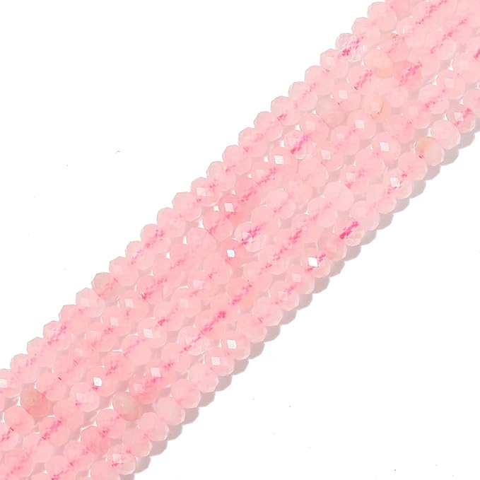 Natural Rose Quartz Crystal Beads 4x2mm 120pcs Faceted Rondelle Loose Semi by Beadia