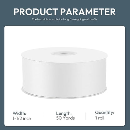 KMER LIFE 1-1/2" Wide x 50 Yards White Single Faced Polyester Satin Ribbon - Image 2