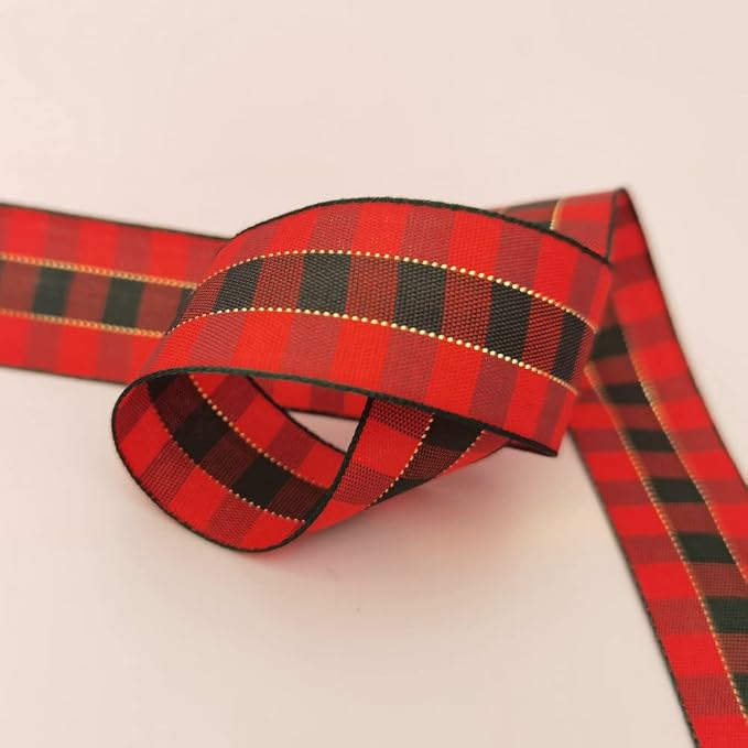 Micomon X'Mas Gingham Ribbon Green Red Metallic Gingham Ribbon 25 Yards Each - Image 9