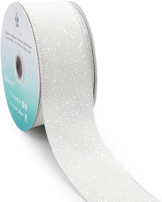 CT CRAFT LLC Glitter Wired Ribbon 1.5" x 10 Yards White by CTCRAFTLLC