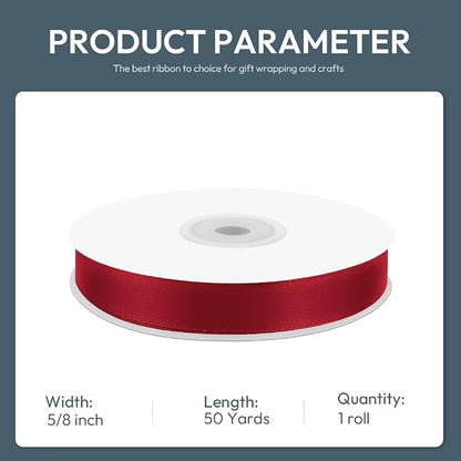 KMER LIFE 5/8" Wide x 50 Yards Wine Red Single Faced Polyester Satin Ribbon - Image 2