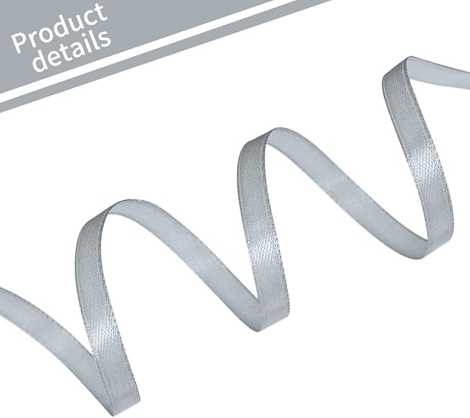 TONIFUL 1/4 Inch x 100yds Silver Satin Ribbon, Thin Solid Color Satin Ribbon - Image 3