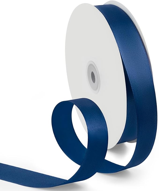 1 Inch 100 Yards Satin Ribbon Dark Blue, Solid Color Fabric Ribbon by HimBen