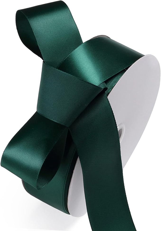 1-1/2" x 100 Yards Hunter Green Polyester Satin Ribbon Single Faced Fabric by Oakarbo