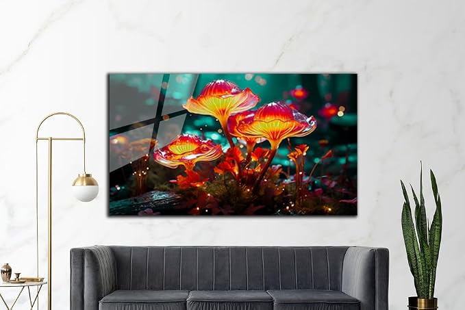SpiritualHands Fantastic Mushrooms Glass Wall Art Oil Painting - Image 3