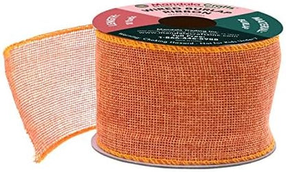 Mandala Crafts Orange Burlap Wired Ribbon 2.5 Inches Wide Jute Ribbons - Image 2