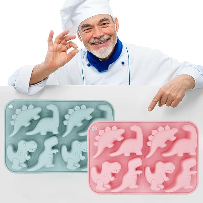 2 Pack Cute Dinosaur Silicone Molds 3D Dinosaur Themed Baking Mould Tray DIY - Image 4