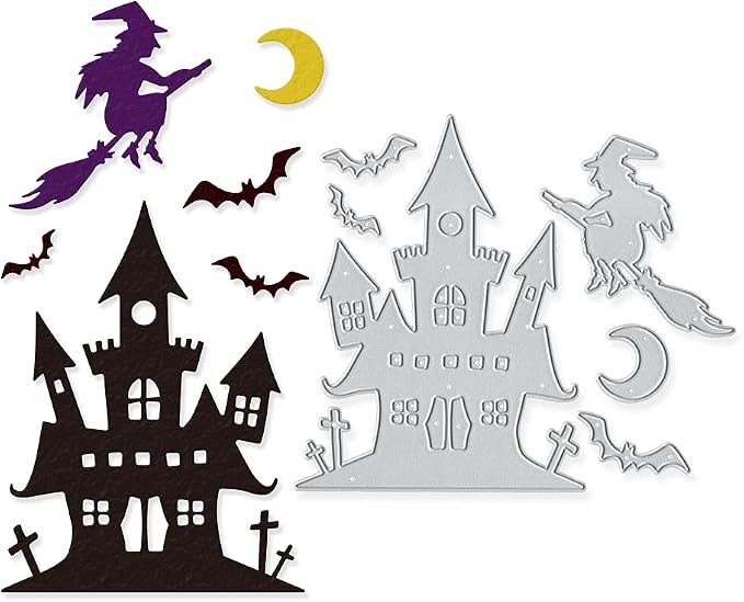 Metal Die Cuts Halloween Castle Witch Bat Cutting Dies Embossing Stencil by Hying