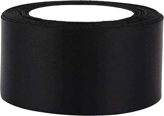 Black Solid Satin Ribbon 2 Inch 25 Yards Solid Polyester Fabric Ribbon - Image 6