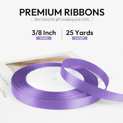 3/8 Inch 25 Yards Satin Ribbon Light Purple, Solid Color Fabric Ribbon - Image 2