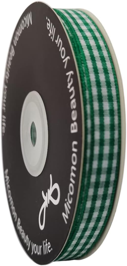 Green Gingham Plaid Checked Christmas Ribbon 25 Yard Each Roll 100% Polyester - Image 2