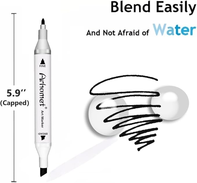 6pcs Black Alcohol Markers Set, Dual Tips Art Markers Drawing Sketched Double - Image 3