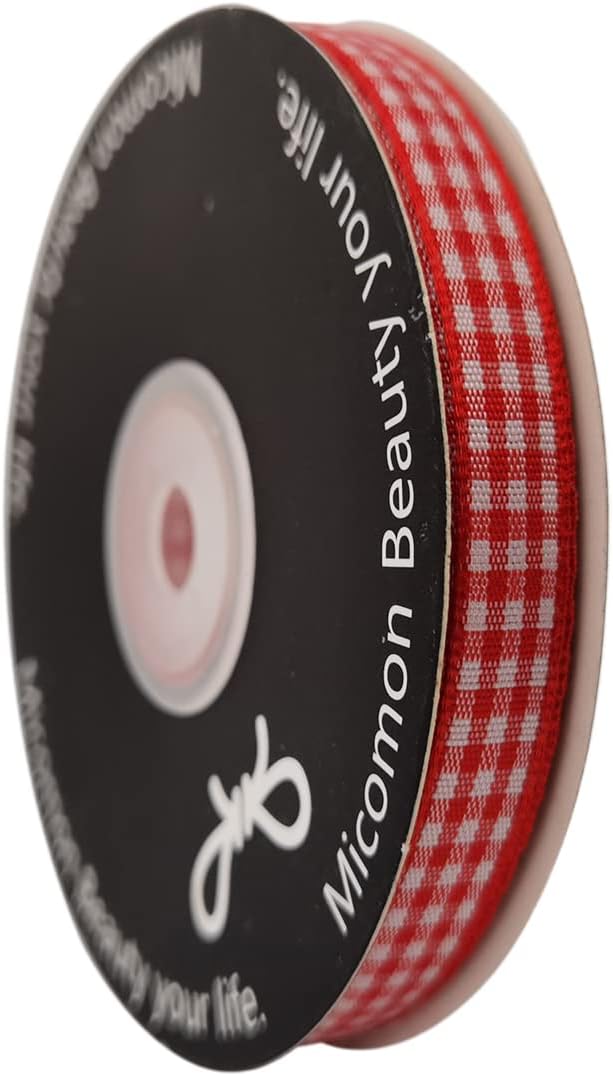 Red and White Gingham Ribbon 25 Yards Each Roll 100% Polyester - Image 2