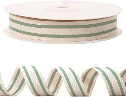 10 Yards × 3/5 Inch Green Natural Cotton Ribbon, Double Sided Webbing Straps by Unknown