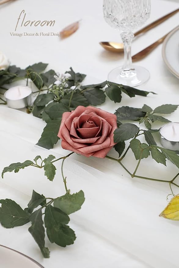Floroom Artificial Flowers 25pcs Real Looking Dusty Cedar Foam Fake Roses - Image 3