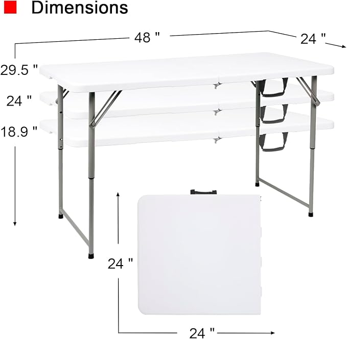 2-PCS 48" W x 24" D x 29.5" H - 4FT White Folding Table Heavy Duty Portable - Image 2