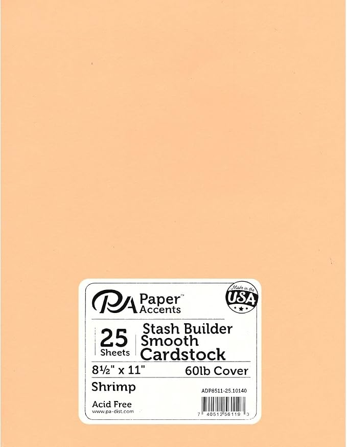 PA Paper Accents Stash Builder Cardstock 8.5" x 11" Shrimp, 65lb Colored by AccentDesignsPaperAccents