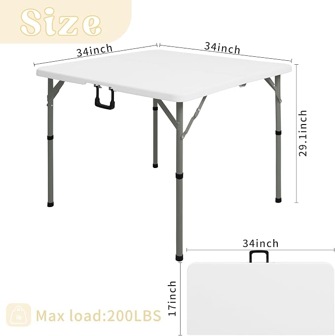 34" Square Folding Table, Party Use, HDPE Plastic Tabletop - Image 2