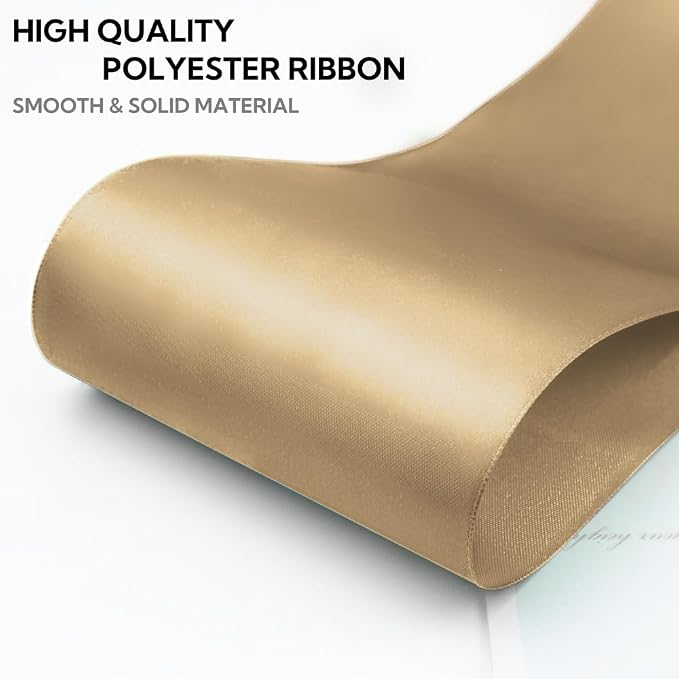 4 Inch 25 Yard Wide Satin Ribbon Champagne Gold, Solid Fabric Large Ribbon Roll - Image 3