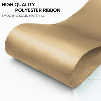 4 Inch 25 Yard Wide Satin Ribbon Champagne Gold, Solid Fabric Large Ribbon Roll - Image 3