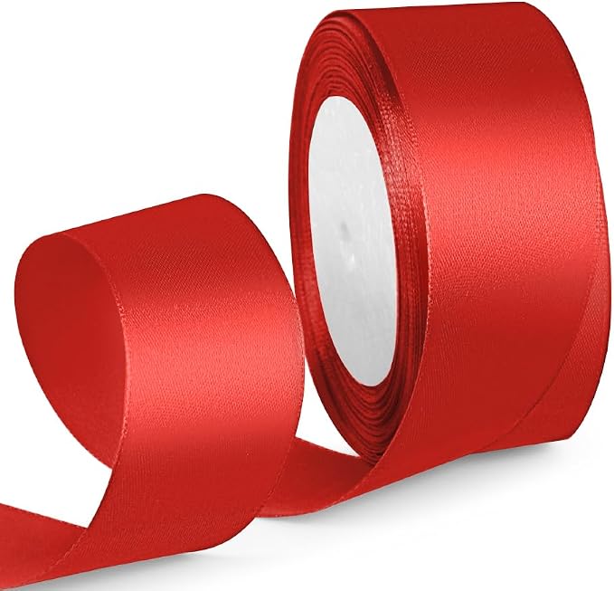 1-1/2 Inch 25 Yards Satin Ribbon Red, Solid Color Fabric Ribbon by HimBen