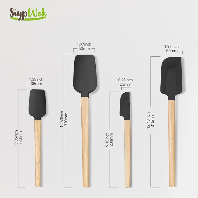 Black Silicone Spatula Set, Food Grade Rubber Spatula-4 Piece Nonstick Rubber - Image 7