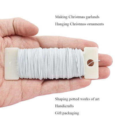 HAHIYO 22Gauge White 3Roll Total 115Yards Metal Floral Wire Flexible Paddle Wire - Image 7