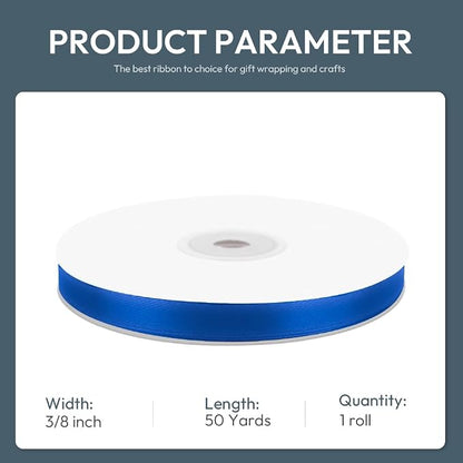 KMER LIFE 3/8" Wide x 50 Yards Royal Blue Single Faced Polyester Satin Ribbon - Image 2