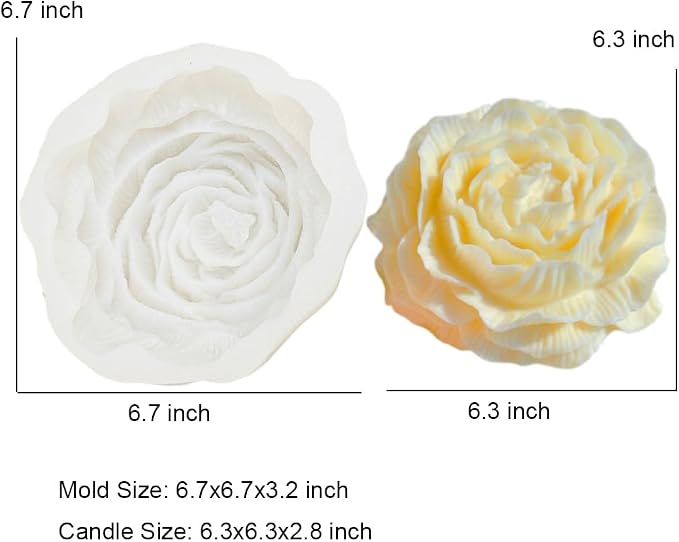 6.7 Inch Peony Silicone Mold, Large Size Flower Candle Mold, Soap Soy Wax DIY - Image 2