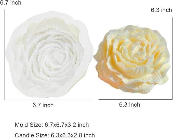2 Pack 3.5 Inch 6.7 Inch Peony Silicone Mold, Large Size Flower Candle Mold - Image 3