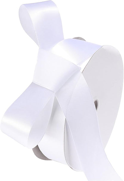 1-1/2" x 50 Yards White Polyester Satin Ribbon Single Faced Fabric Ribbons by Oakarbo