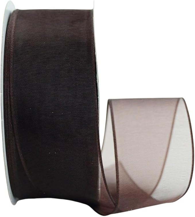 Ribbon Bazaar Wired Sheer Organza Ribbon 1-1/2 inch Black Coffee 25 Yards 100% by RibbonBazaar