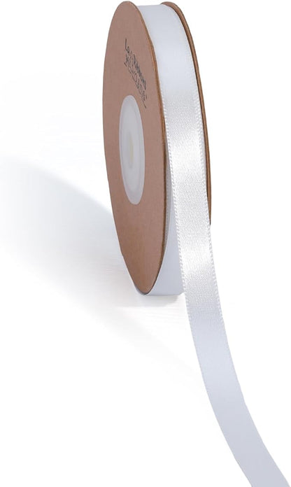 LaRibbons White Satin Ribbon 3/8 Inch 50 Yards Thin Luxury Double Faced Silk by LaRibbons