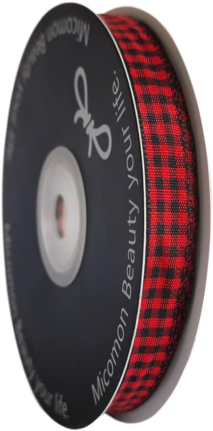 Red and Black Gingham Plaid Checked Ribbon 25 Yards Each Roll 100% Polyester - Image 2