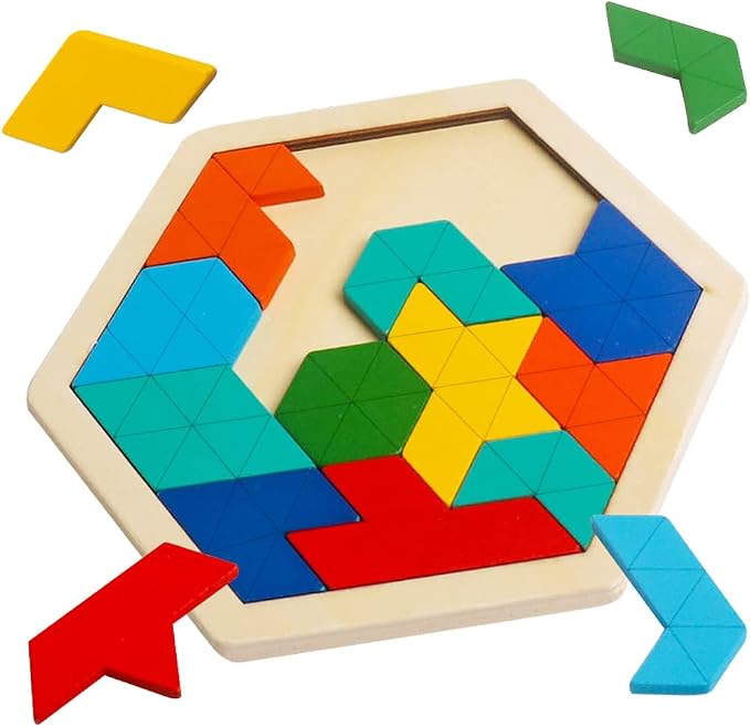 Skrtuan Wooden Hexagon Puzzle for Kid Adults Brain Teaser Blocks Puzzles Games by Skrtuan