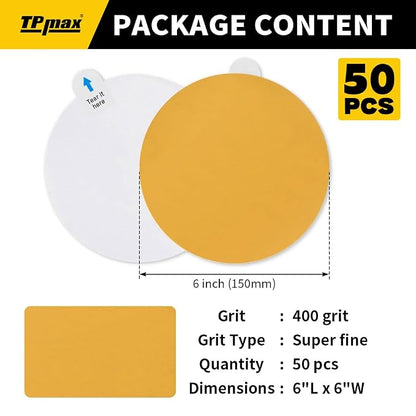 6-Inch 400-Grit Gold PSA Sanding Discs, 50 Pack – Pro-Grade Self-Adhesive - Image 2