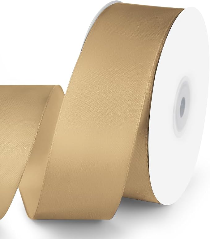 1-1/2" Wide x 50 Yards Champagne Gold Single Faced Polyester Satin Ribbon by KMERLIFE