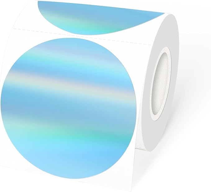 3" Holographic Direct Thermal Label Stickers, Round Printable Rainbow Glitter by Unknown
