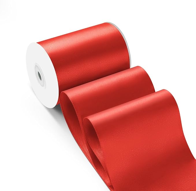4 Inch 25 Yard Wide Satin Ribbon Red, Solid Fabric Large Ribbon Roll by HimBen