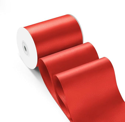 4 Inch 25 Yard Wide Satin Ribbon Red, Solid Fabric Large Ribbon Roll by HimBen