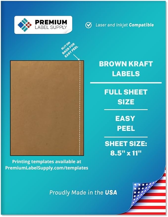 Premium Label Supply Brown Kraft Full Sheet Sticker Labels – 8.5" x 11" – by PremiumLabelSupply