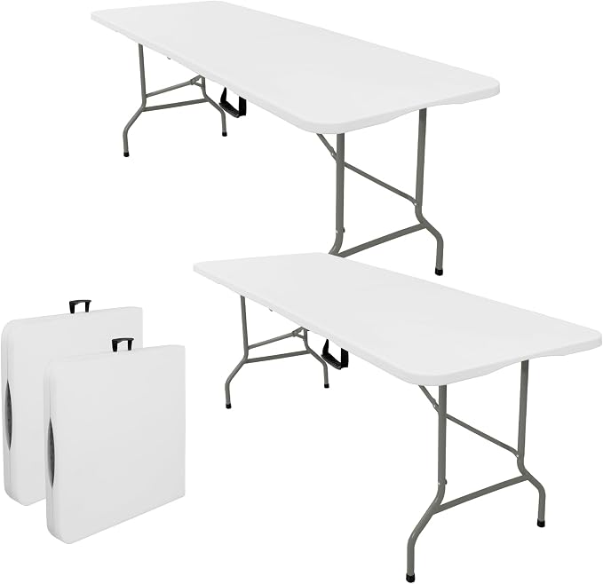 Set of 2 Folding Tables with Carrying Handle Lightweight Rectangular Portable by JALANCY