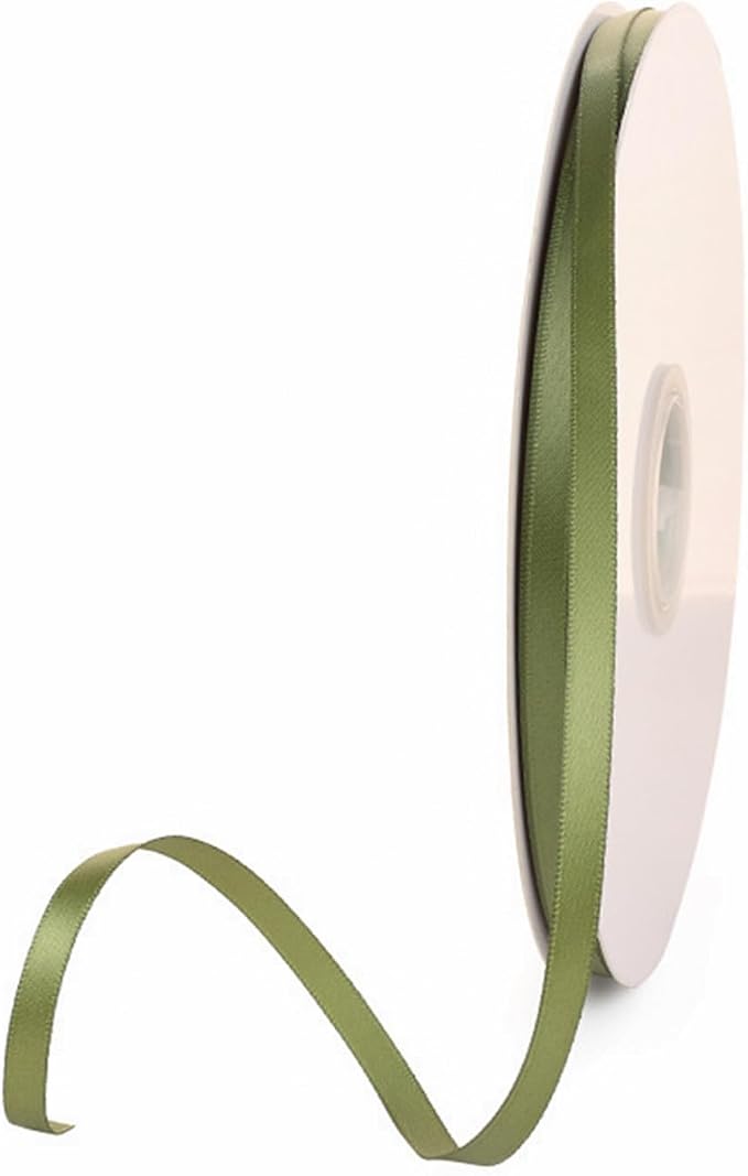 1/4" x 100 Yards Olive Green Polyester Satin Ribbon Single Faced Bulk Fabric by Oakarbo
